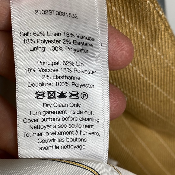 Veronica Beard‎ Gaya Linen-Blend Pinstriped Dickey Blazer Camel - Picture 11 of 11